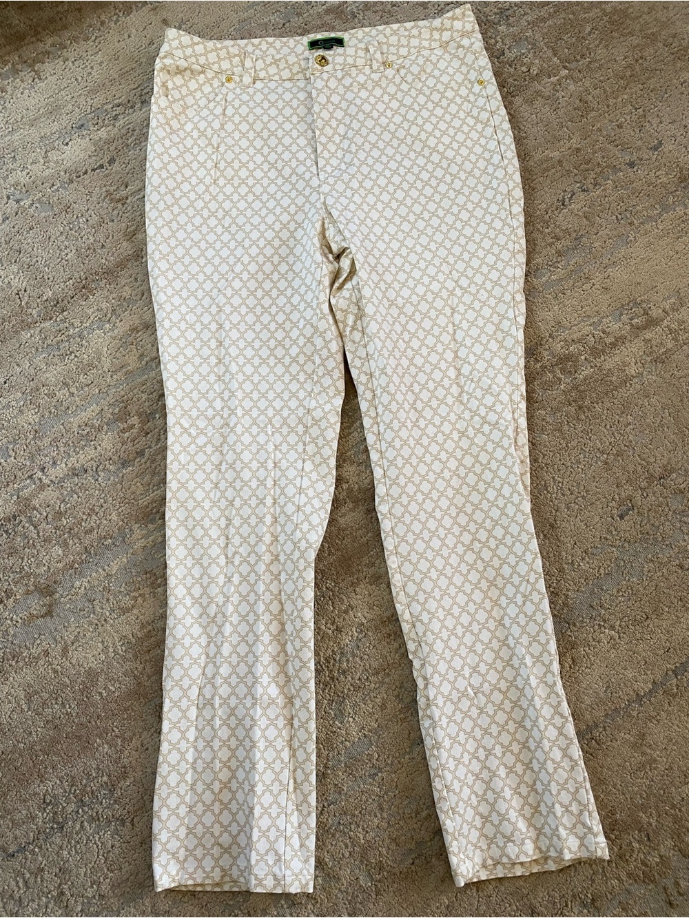 C Wonder Cream Tan Patterned Straight Leg Stretch Dress Pants Gold Accent: 12